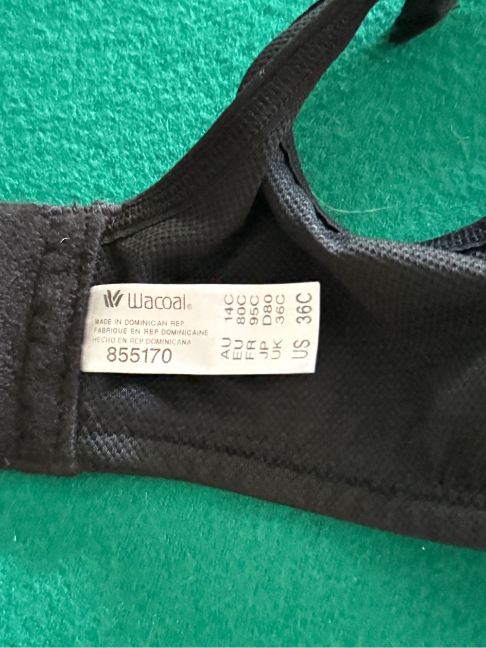 Wacoal Black Full Coverage Underwire Sports Bra, 36C - Picture 3 of 3